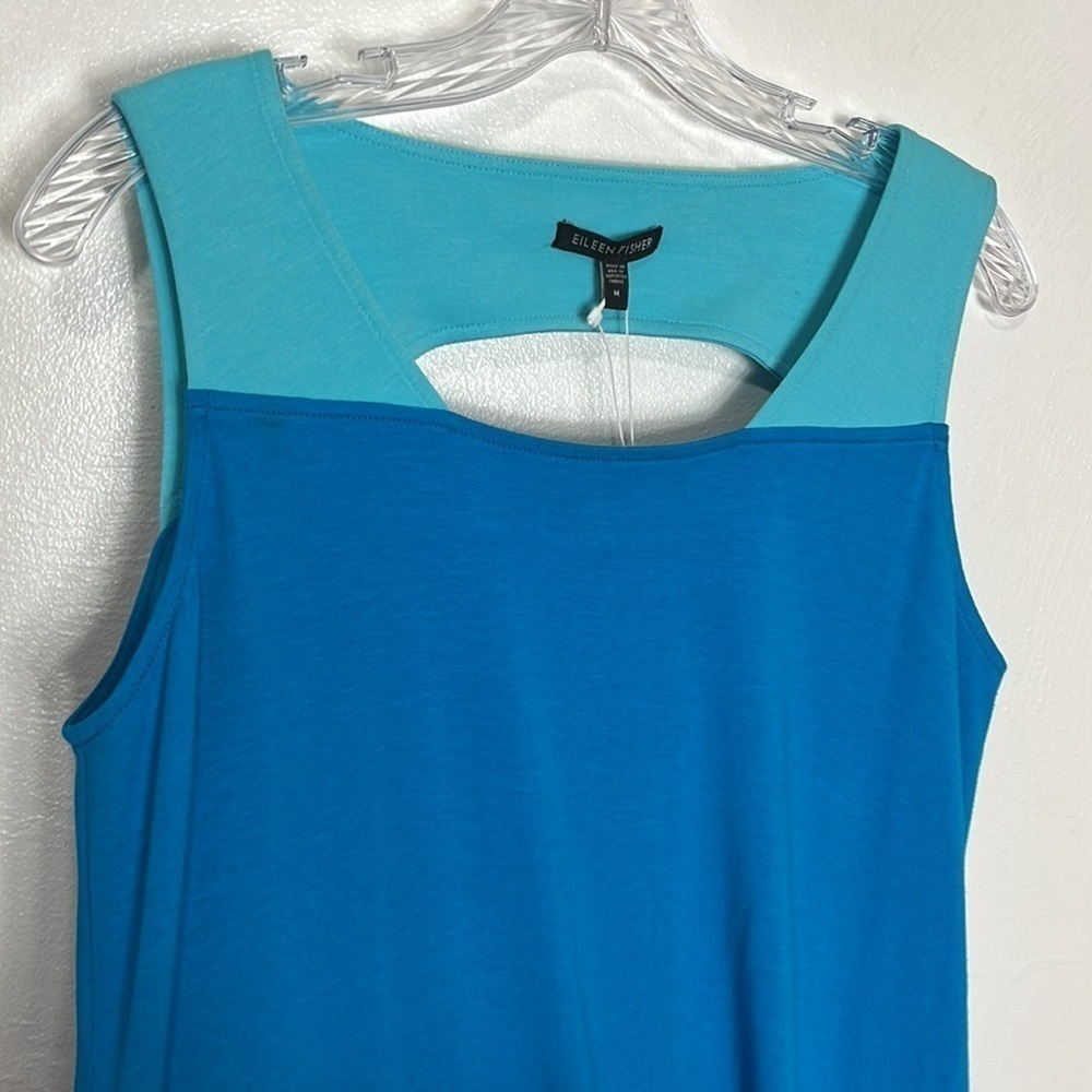 Eileen Fisher Square Neck Dress Women's M/L Turquoise Blue Colorblock New - Picture 9 of 13